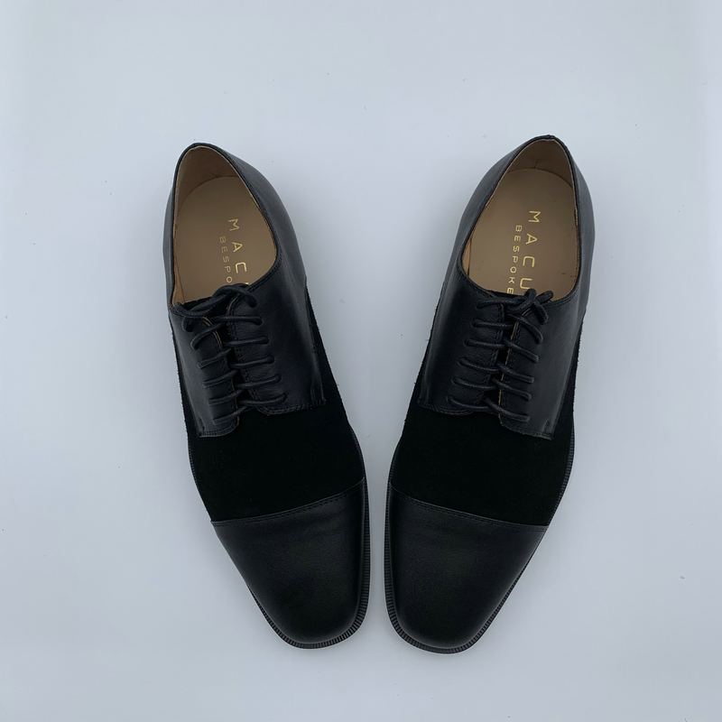 Black Leather Suede Panel Loafers image 3