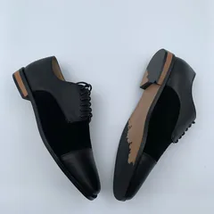 Black Leather Suede Panel Loafers image 5