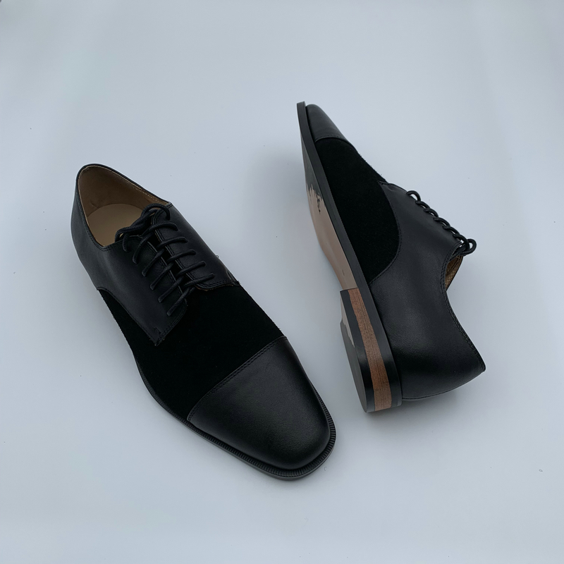 Black Leather Suede Panel Loafers image 7