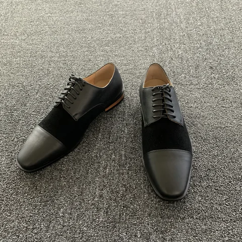 Black Leather Suede Panel Loafers