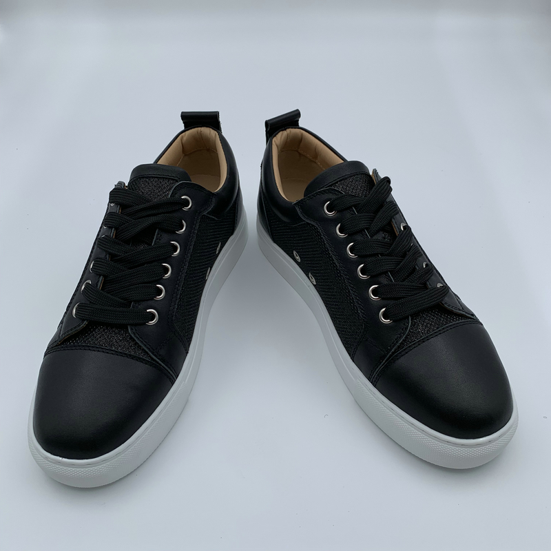 Black Leather Mesh Panel Trainers image 4