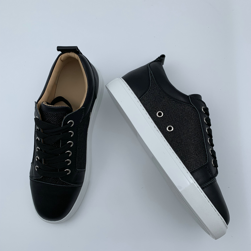 Black Leather Mesh Panel Trainers image 5