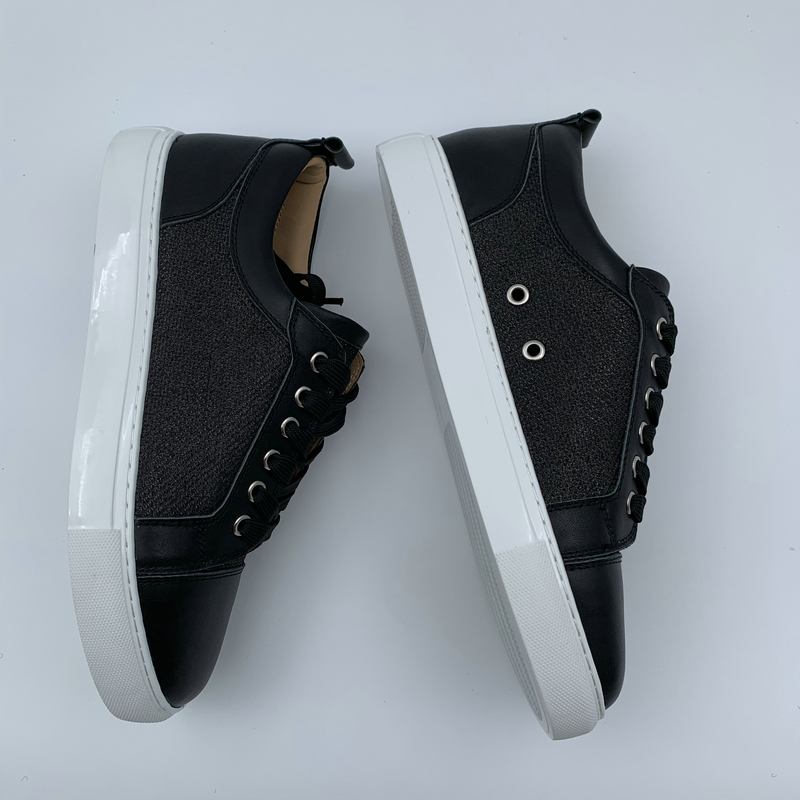 Black Leather Mesh Panel Trainers image 6