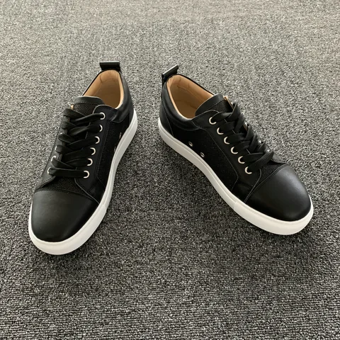 Black Leather Mesh Panel Trainers