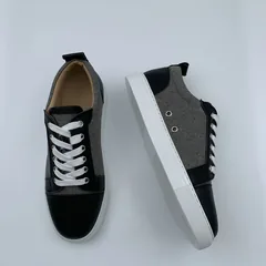 Black Leather Fabric Trainers image 3