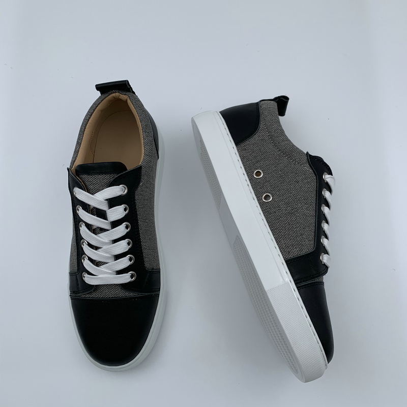 Black Leather Fabric Trainers image 3