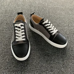 Black Leather Fabric Trainers image 1