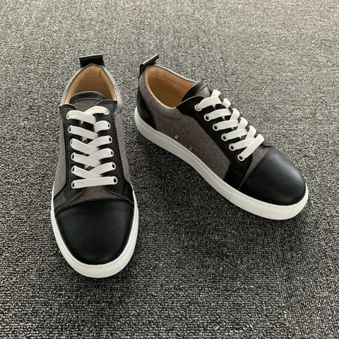 Black Leather Fabric Trainers