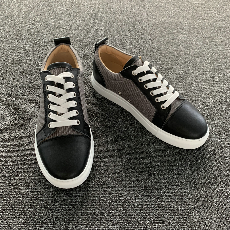 Black Leather Fabric Trainers