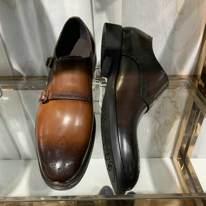 Mens Pointed Toe Monk Strap Leather Loafers