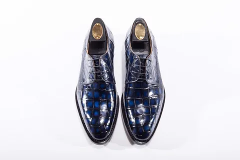 Blue Genuine Crocodile Derby Shoes BMBAS12019
