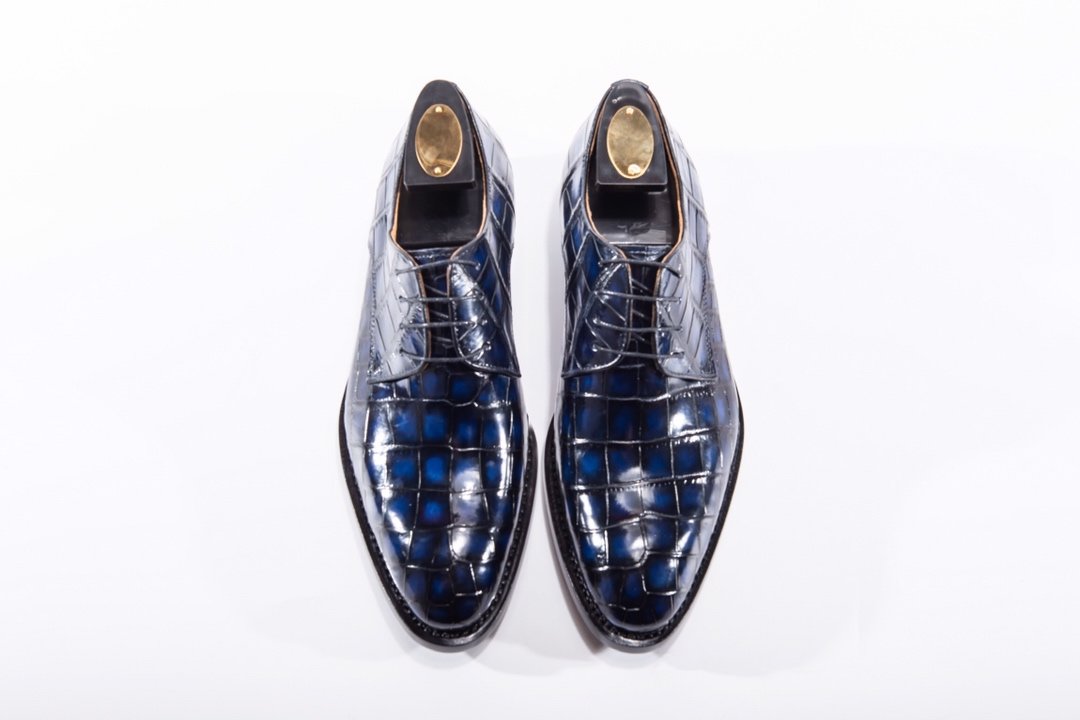 Blue Genuine Crocodile Derby Shoes BMBAS12019