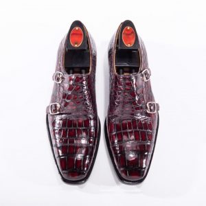 Men's Crocodile Cap Toe Double Monk Strap Shoes