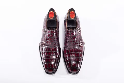 Men’s Crocodile Cap Toe Double Monk Strap Shoes BMBAS12021