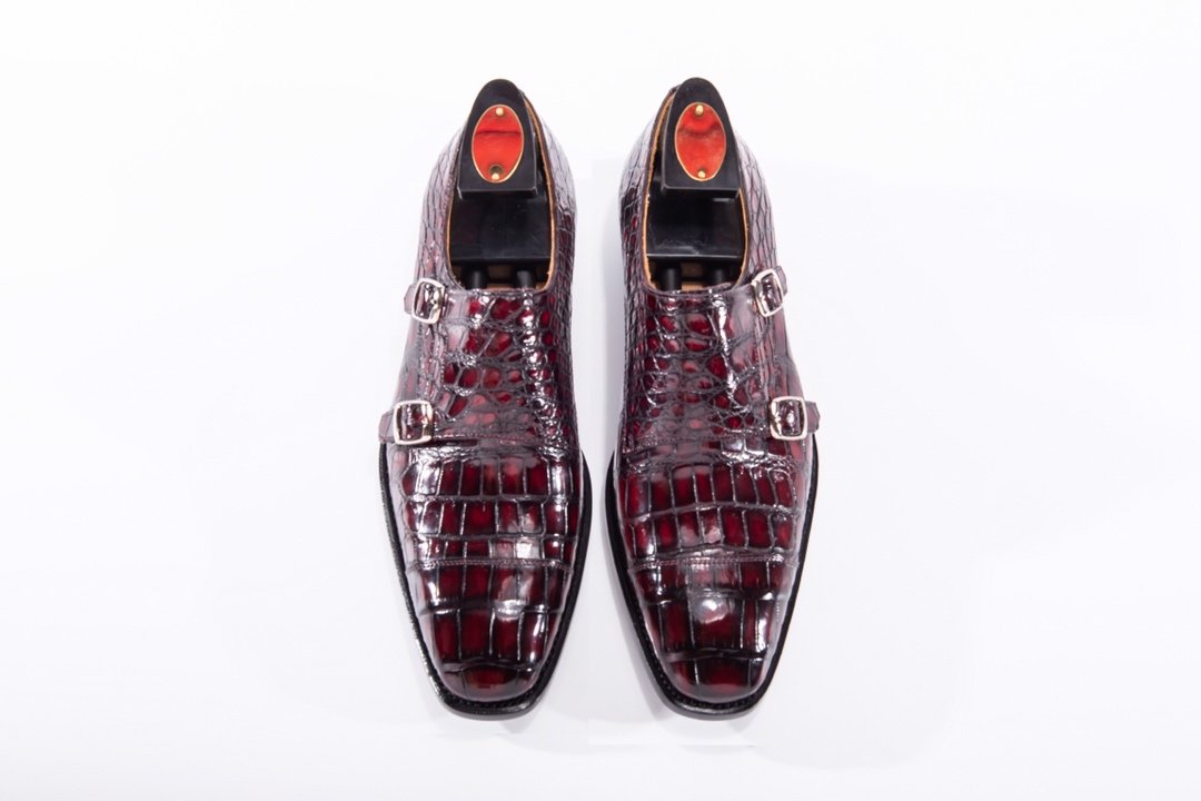 Men’s Crocodile Cap Toe Double Monk Strap Shoes BMBAS12021