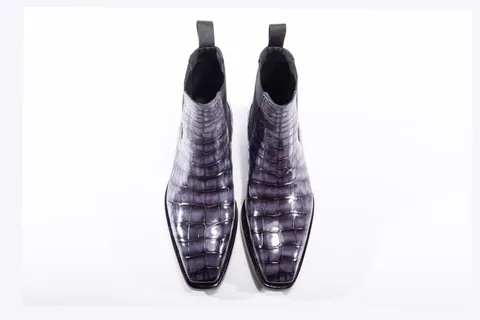 Men’s Crocodile Pointy Toe Pull On Ankle Booties BMPAS12024