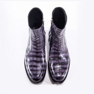 Men's Side Zipper Crocodile Print Ankle High Top Boots