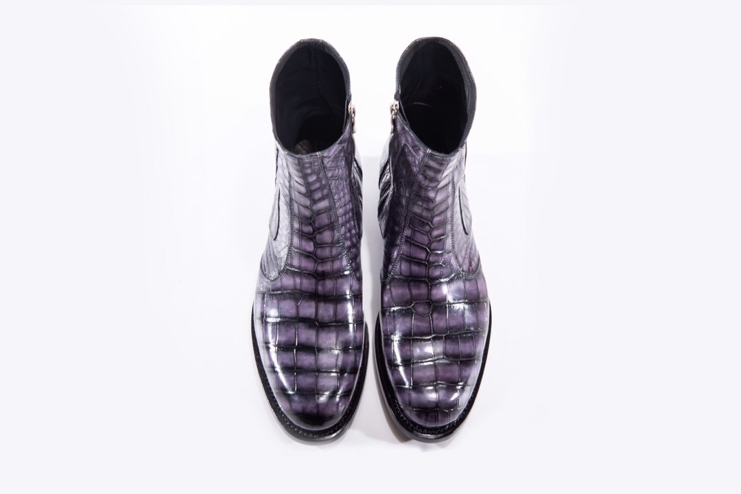 Men’s Side Zipper Crocodile Print Ankle High Top Boots BMPAS12025