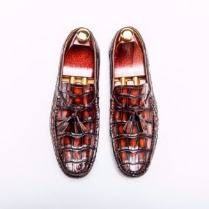 Men's Dress Loafers Tassel Crocodile Leather Slip-on Shoes