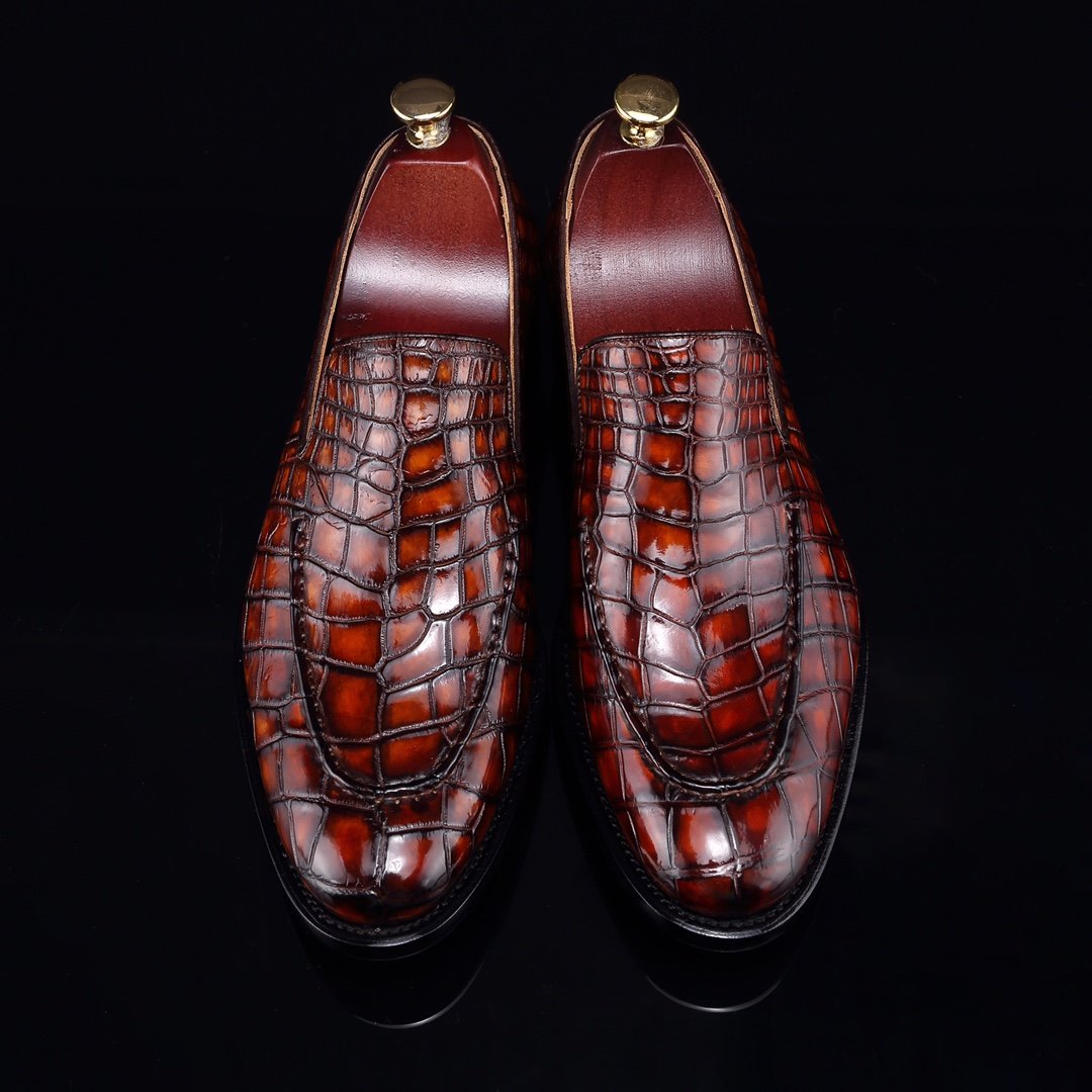 Crocodile Slip On Shoes Casual Leather Shoes BMBAS12049
