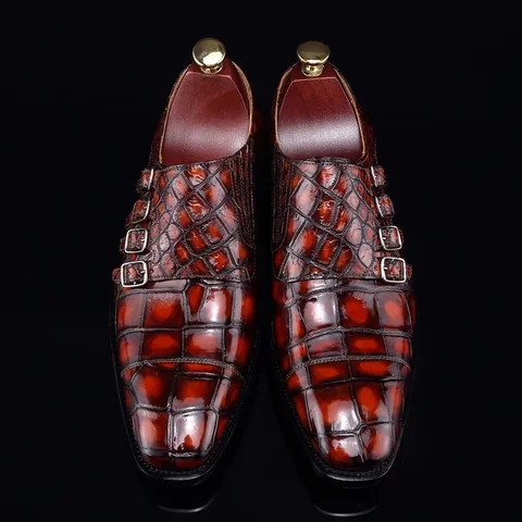 Monk Strap Shoes High-end Leather Crocodile Pattern Shoes BMBAS12054