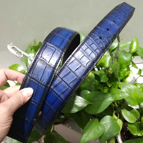 Blue Crocodile Leather Belts FMBAB12004
