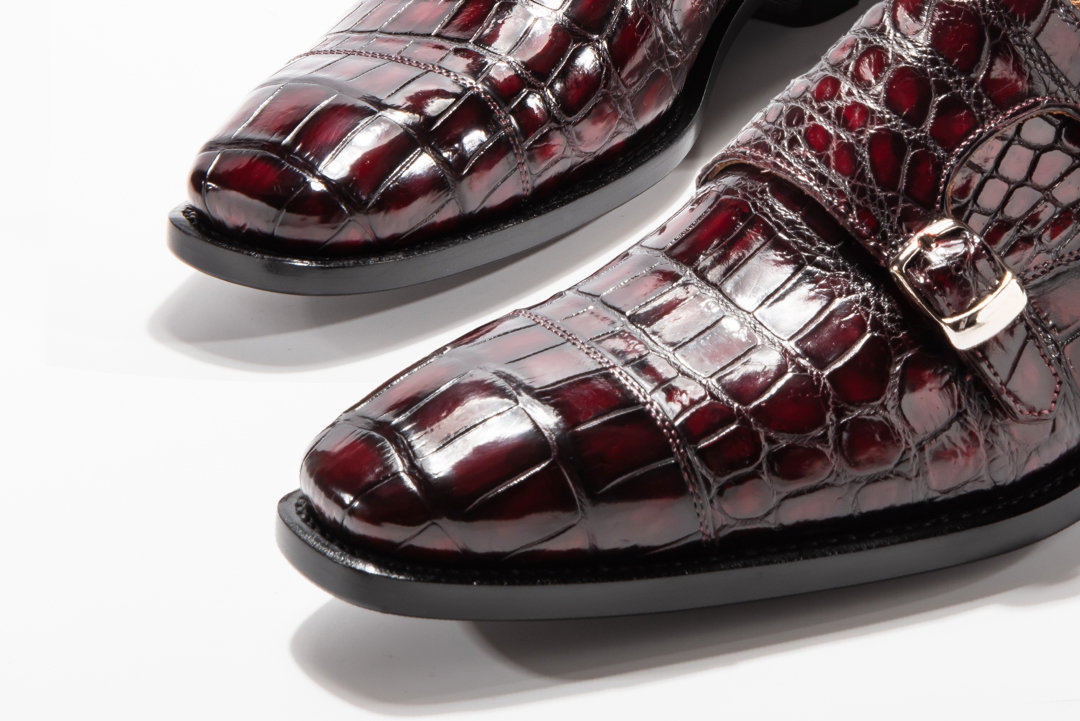 Men’s Crocodile Cap Toe Double Monk Strap Shoes BMBAS12021 image 3