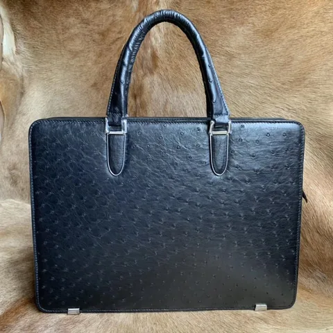 Black Ostrich Leather Bag Men Briefcase Bags XMBOB12007