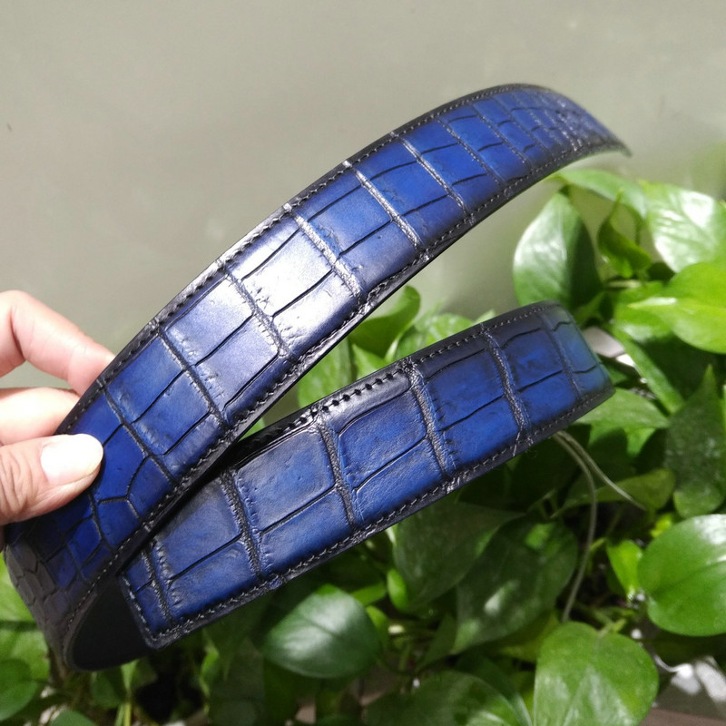 Blue Crocodile Leather Belts FMBAB12004 image 3