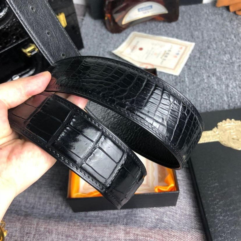 Men’s Perforated Crocodile Leather Belt TMBAB12006 image 4