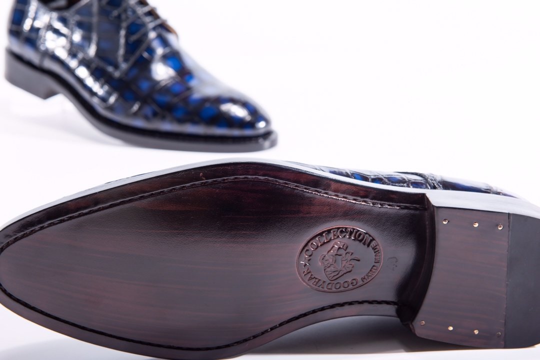 Blue Genuine Crocodile Derby Shoes BMBAS12019 image 5