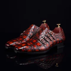 Monk Strap Shoes High-end Leather Crocodile Pattern Shoes BMBAS12054 image 5