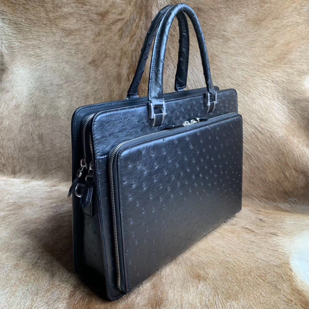Black Ostrich Leather Bag Men Briefcase Bags XMBOB12007 image 4