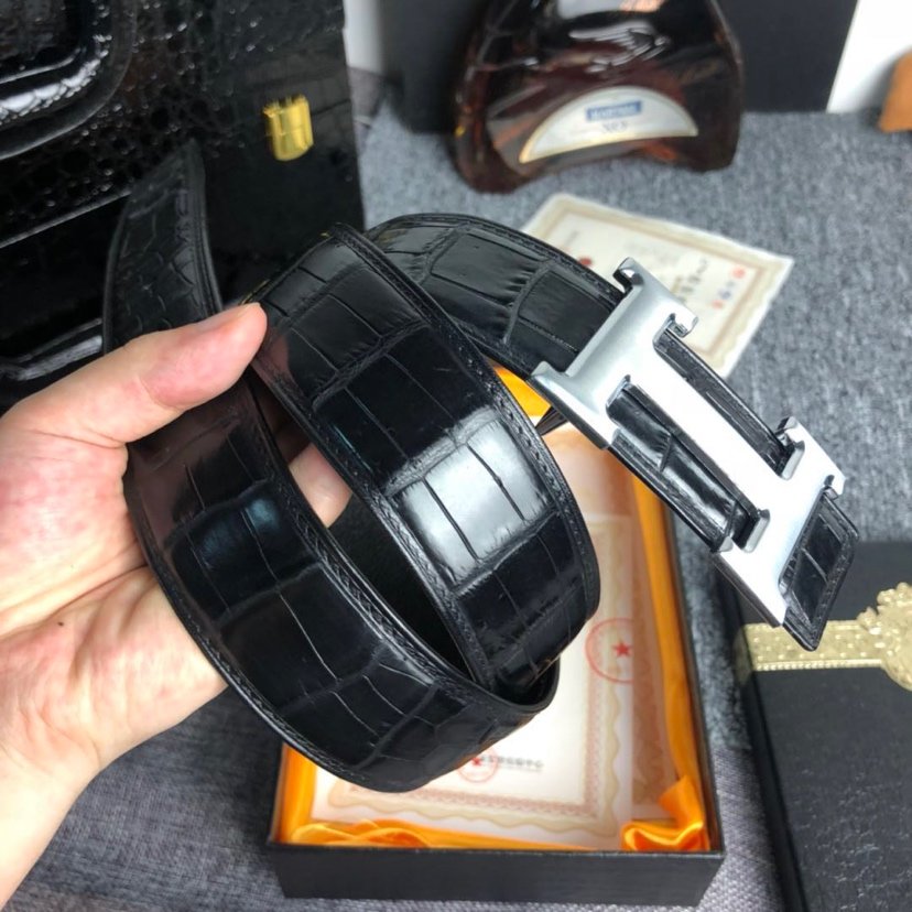 Men’s Perforated Crocodile Leather Belt TMBAB12006 image 5