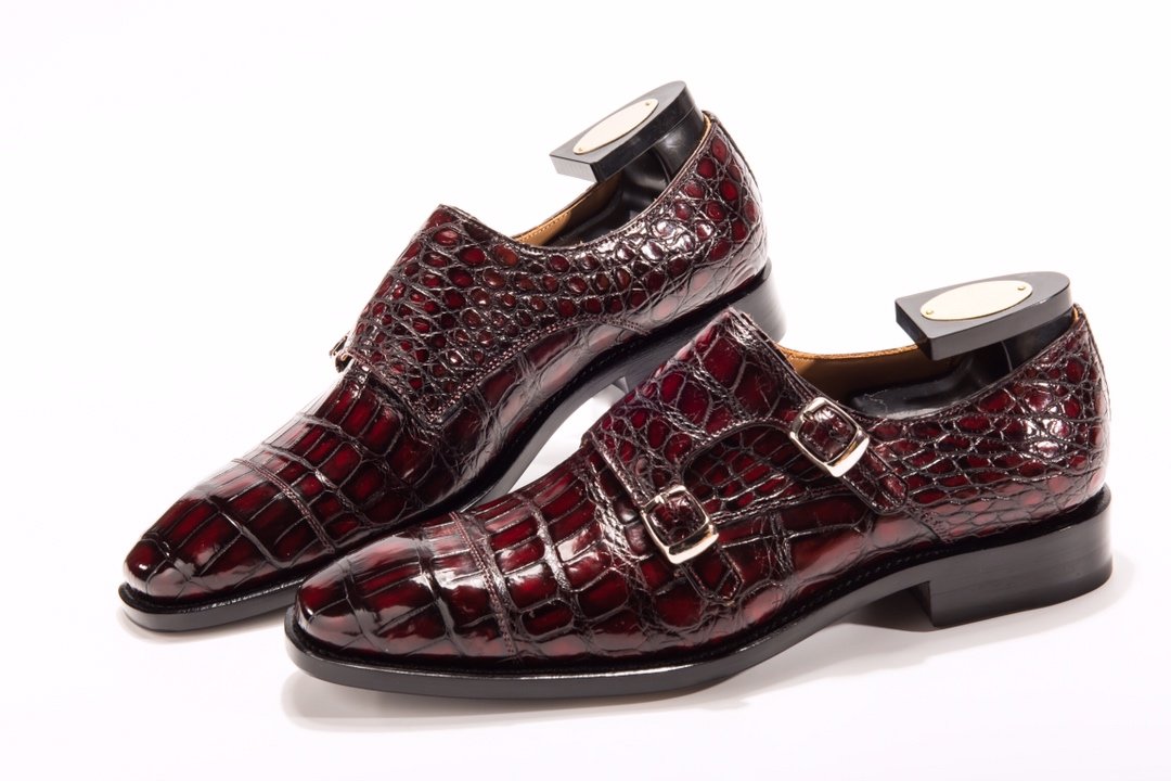 Men’s Crocodile Cap Toe Double Monk Strap Shoes BMBAS12021 image 5