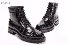 Men Fashion Crocodile Lace-up Boots BMBAS12031 image 5