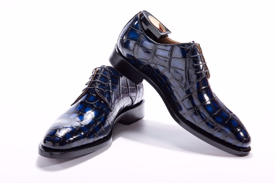 Blue Genuine Crocodile Derby Shoes BMBAS12019 image 7