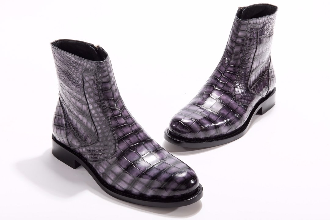 Men’s Side Zipper Crocodile Print Ankle High Top Boots BMPAS12025 image 7