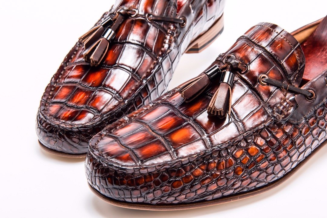 Men’s Dress Loafers Tassel Crocodile Leather Slip-on Shoes BMBAS12036 image 7