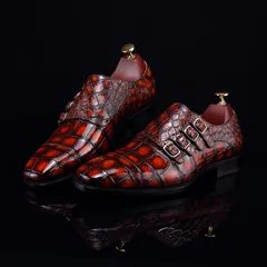 Monk Strap Shoes High-end Leather Crocodile Pattern Shoes BMBAS12054 image 7