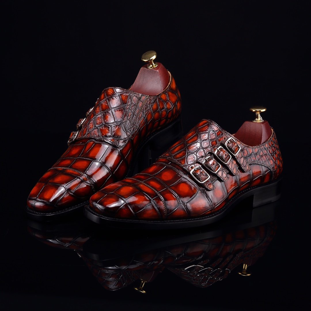 Monk Strap Shoes High-end Leather Crocodile Pattern Shoes BMBAS12054 image 7
