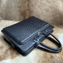 Black Ostrich Leather Bag Men Briefcase Bags XMBOB12007 image 6