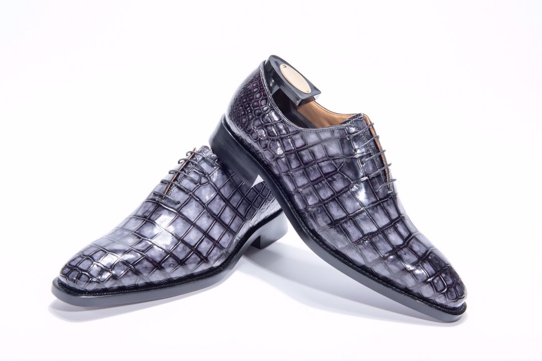 Men’s Low Top Oxford Crocodile Leather Lace Up Shoes BMBAS12012 image 4