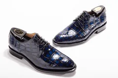 Blue Genuine Crocodile Derby Shoes BMBAS12019 image 8