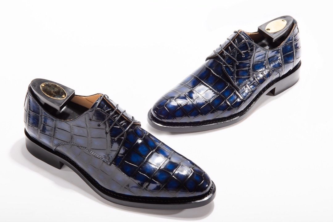 Blue Genuine Crocodile Derby Shoes BMBAS12019 image 8