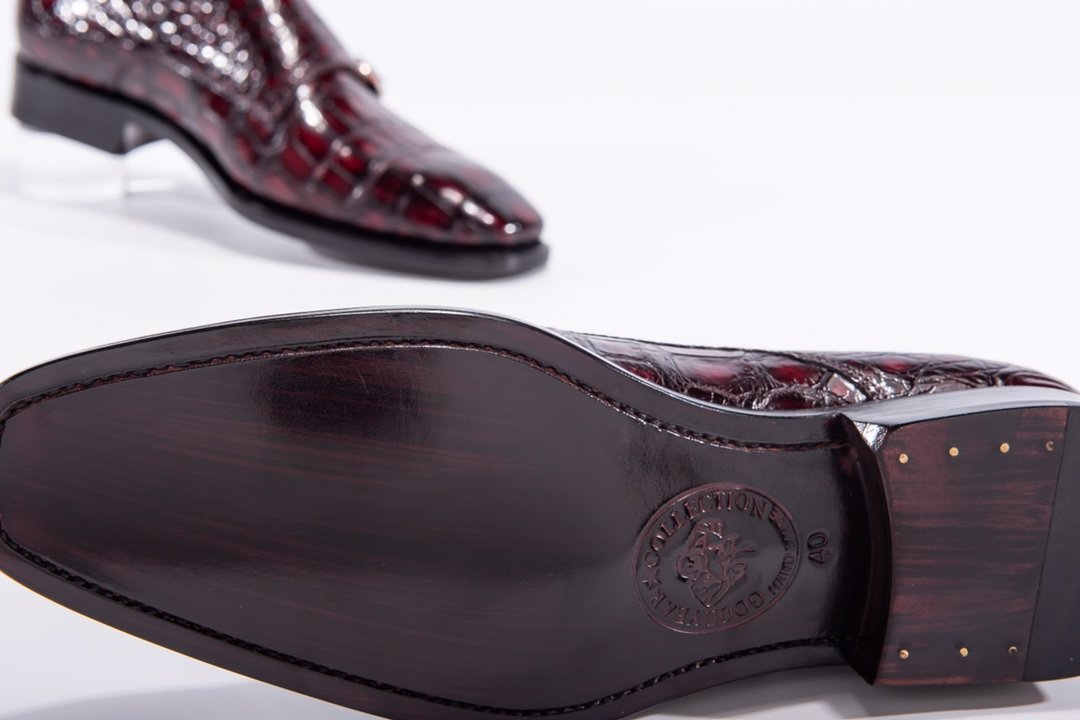 Men’s Crocodile Cap Toe Double Monk Strap Shoes BMBAS12021 image 7
