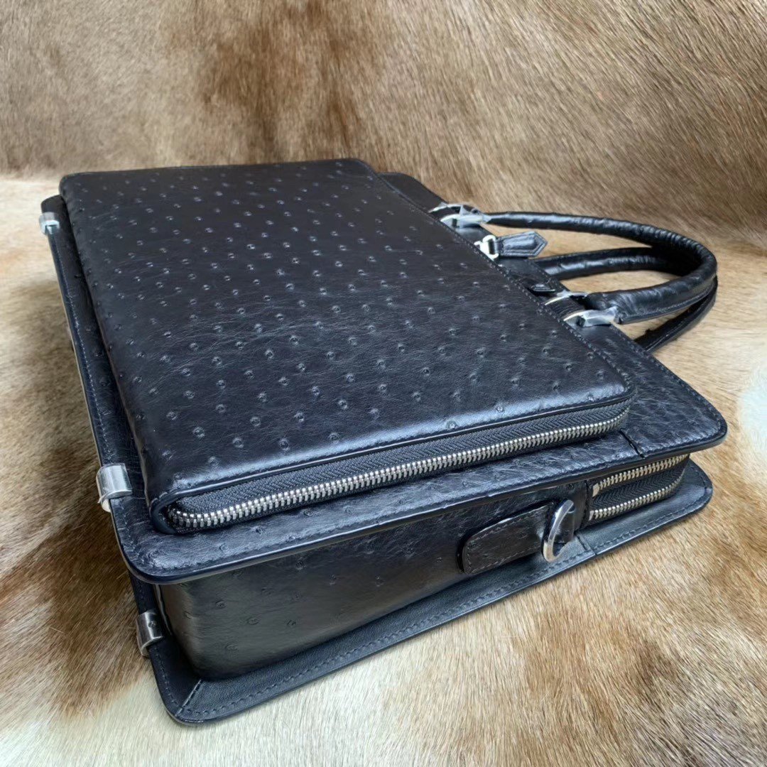 Black Ostrich Leather Bag Men Briefcase Bags XMBOB12007 - China Shoe ...