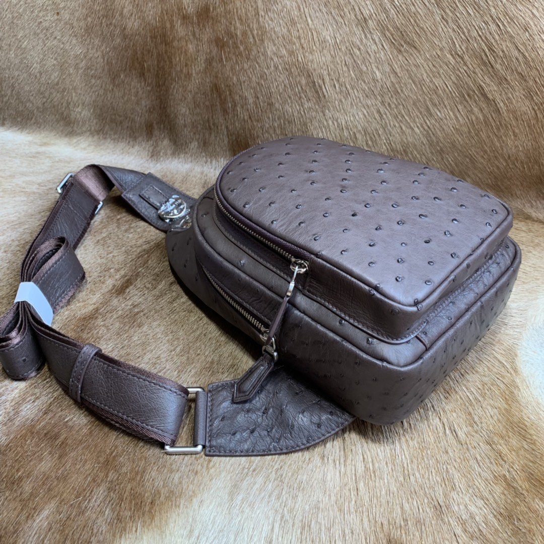 Men Ostrich Leather Chest Pack Bag XMBOB12011 image 9