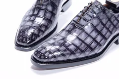 Men’s Low Top Oxford Crocodile Leather Lace Up Shoes BMBAS12012 image 3