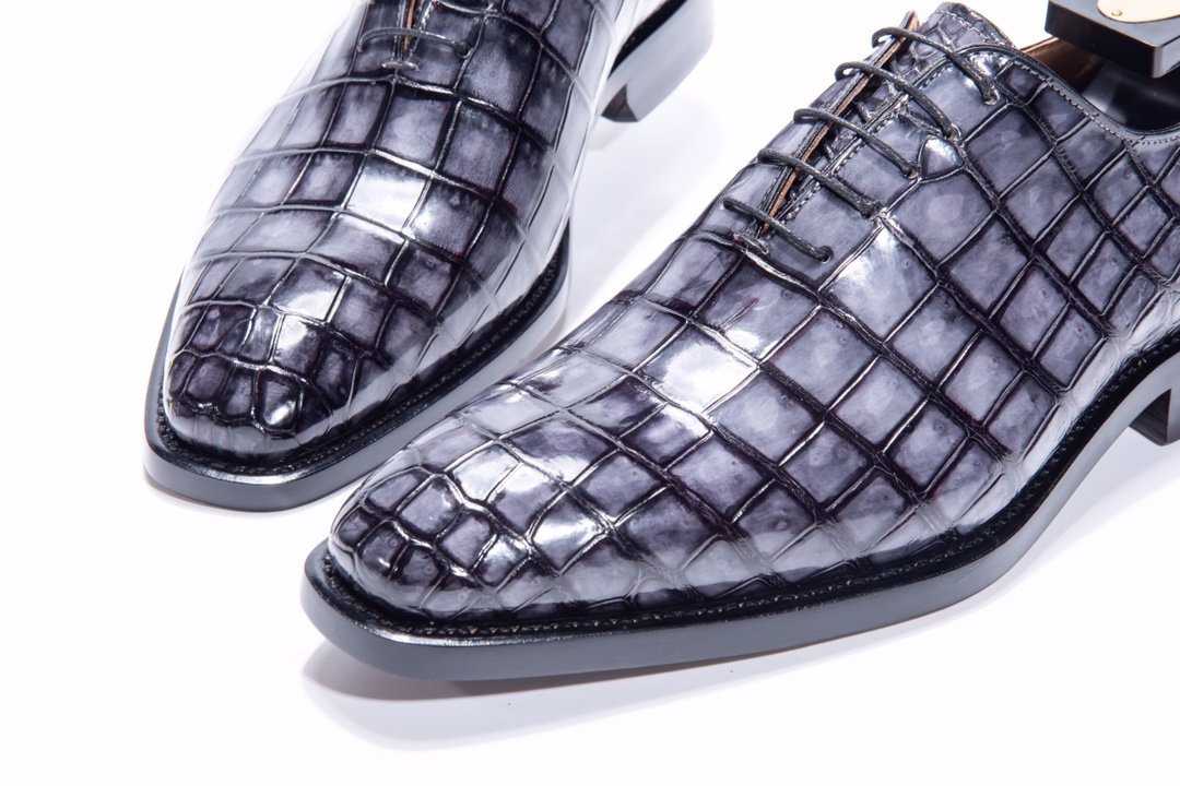 Men’s Low Top Oxford Crocodile Leather Lace Up Shoes BMBAS12012 image 3